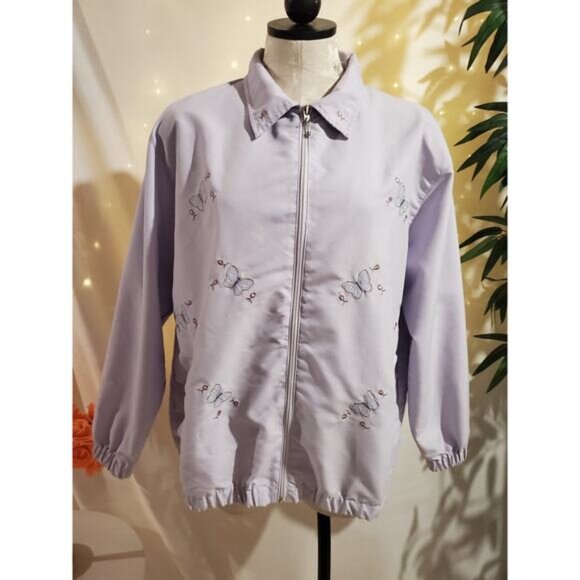 Keneth Too! Vtg Embroidered Butterfly Zip Jacket Womens Size XL Purple Pockets - Picture 1 of 11